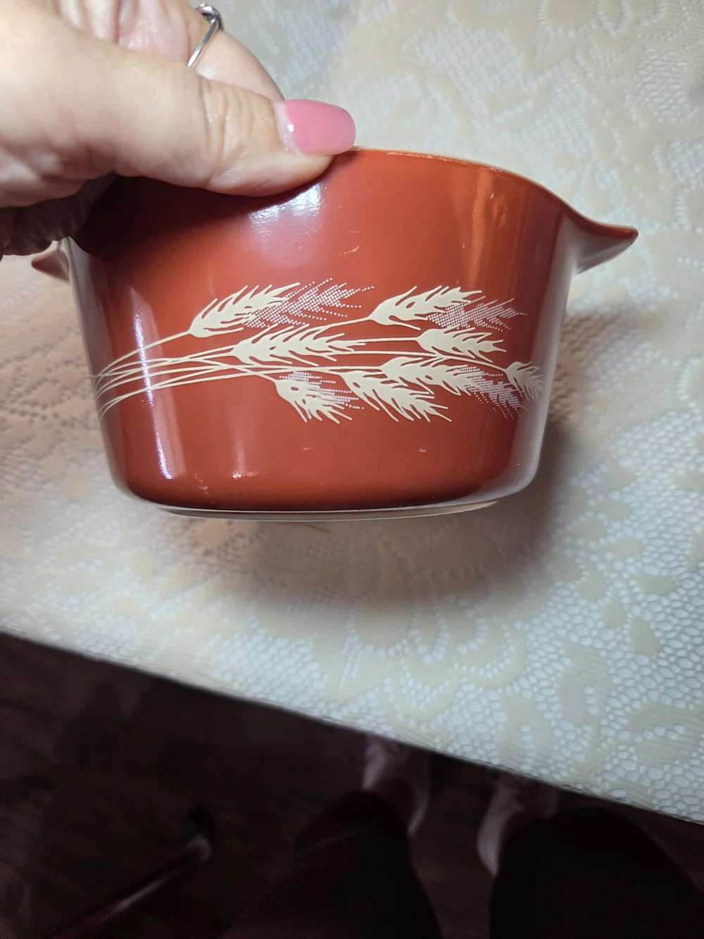Pyrex Rust Orange Cereal Wheat Pattern Baking Dish